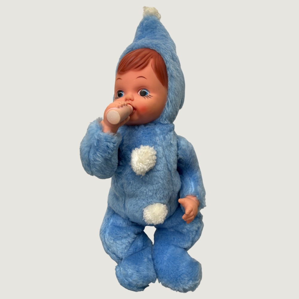Vintage Rubber Face Baby Doll 22" Plush Blue Bottle Rushton Style‎ 50s 60s